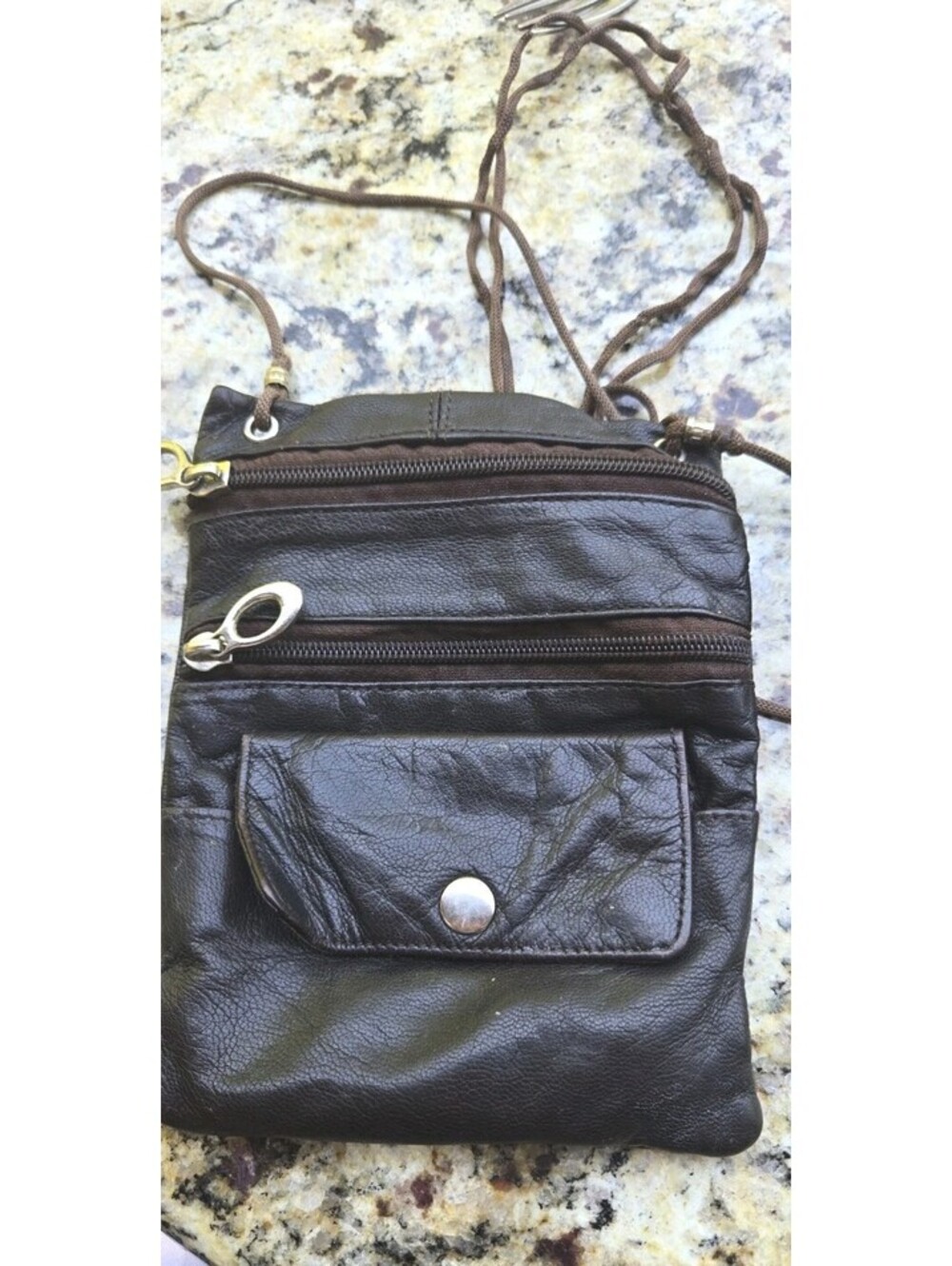 Leather 4 Pocket Wallet Belt Pouch Neck Crossbody Bag Fanny Pack 7.5X5.5"